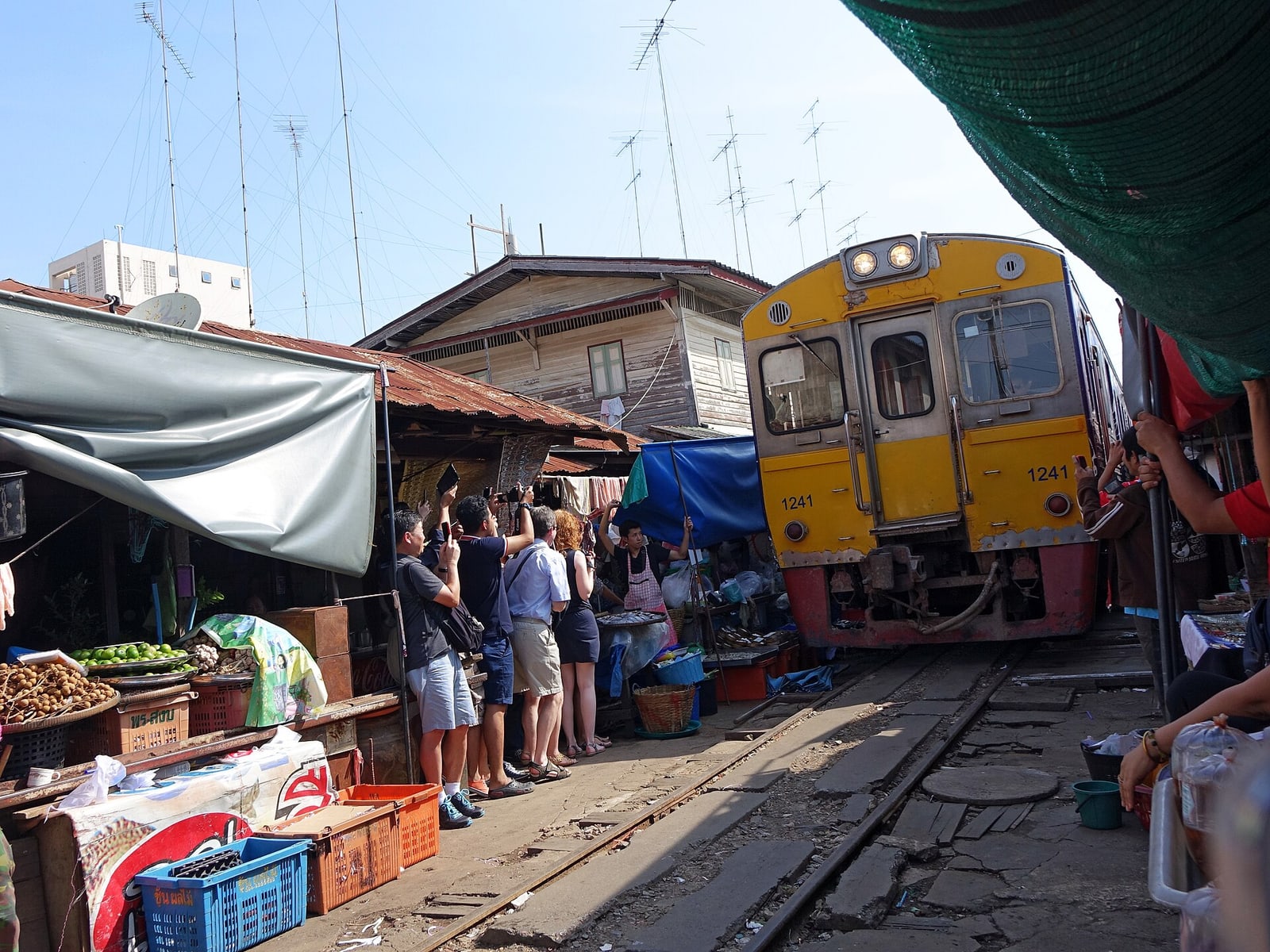 A railway market scene in Samut Songkhram